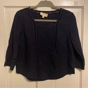 MOULINETTE SOEURS Anthropologie Blue 3/4 Sleeve Seersucker Top Shirt Size 2 Lace